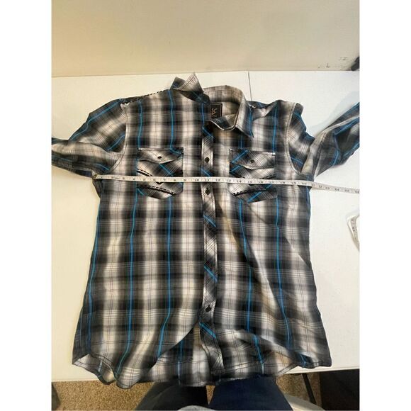 Chalc mens button down shirt western size medium black blue white - Picture 3 of 7